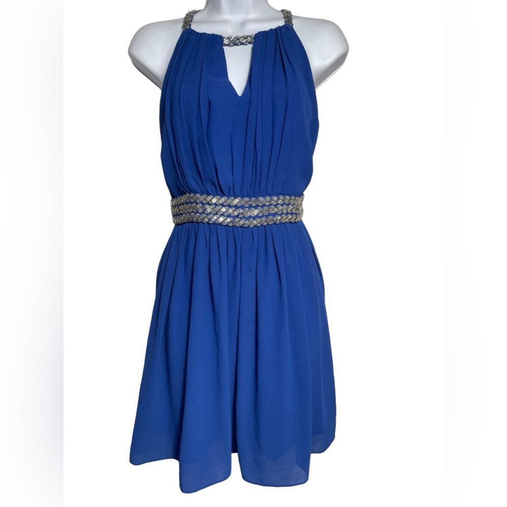 Gianni Bini dress size large sapphire royal blue dress w/silver waist PERFECT 💙